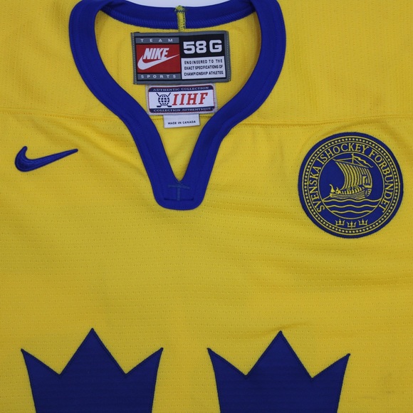 Team Sweden Sverige Yellow #35 IIHF game worn Nike 58G $250 - Picture 3 of 6